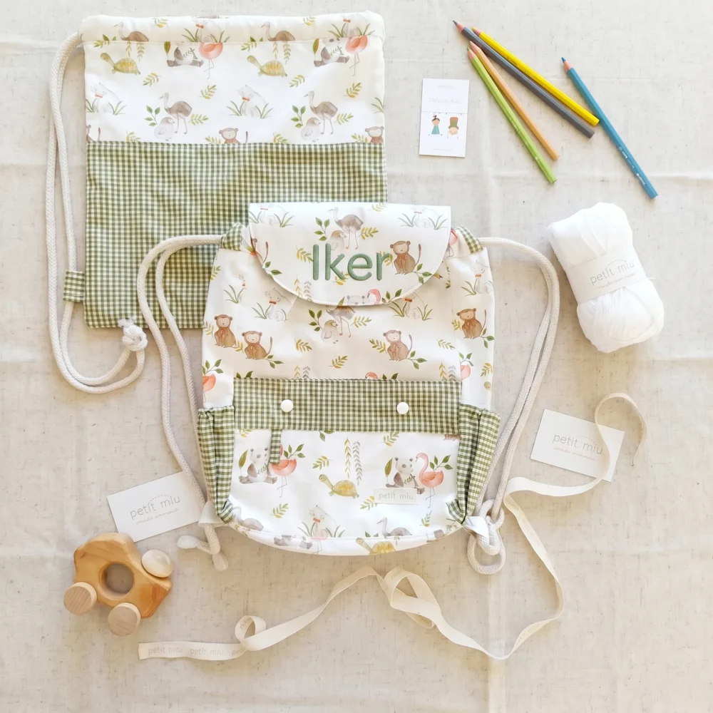 Mochila infantil personalizable de algodón con interior impermeable