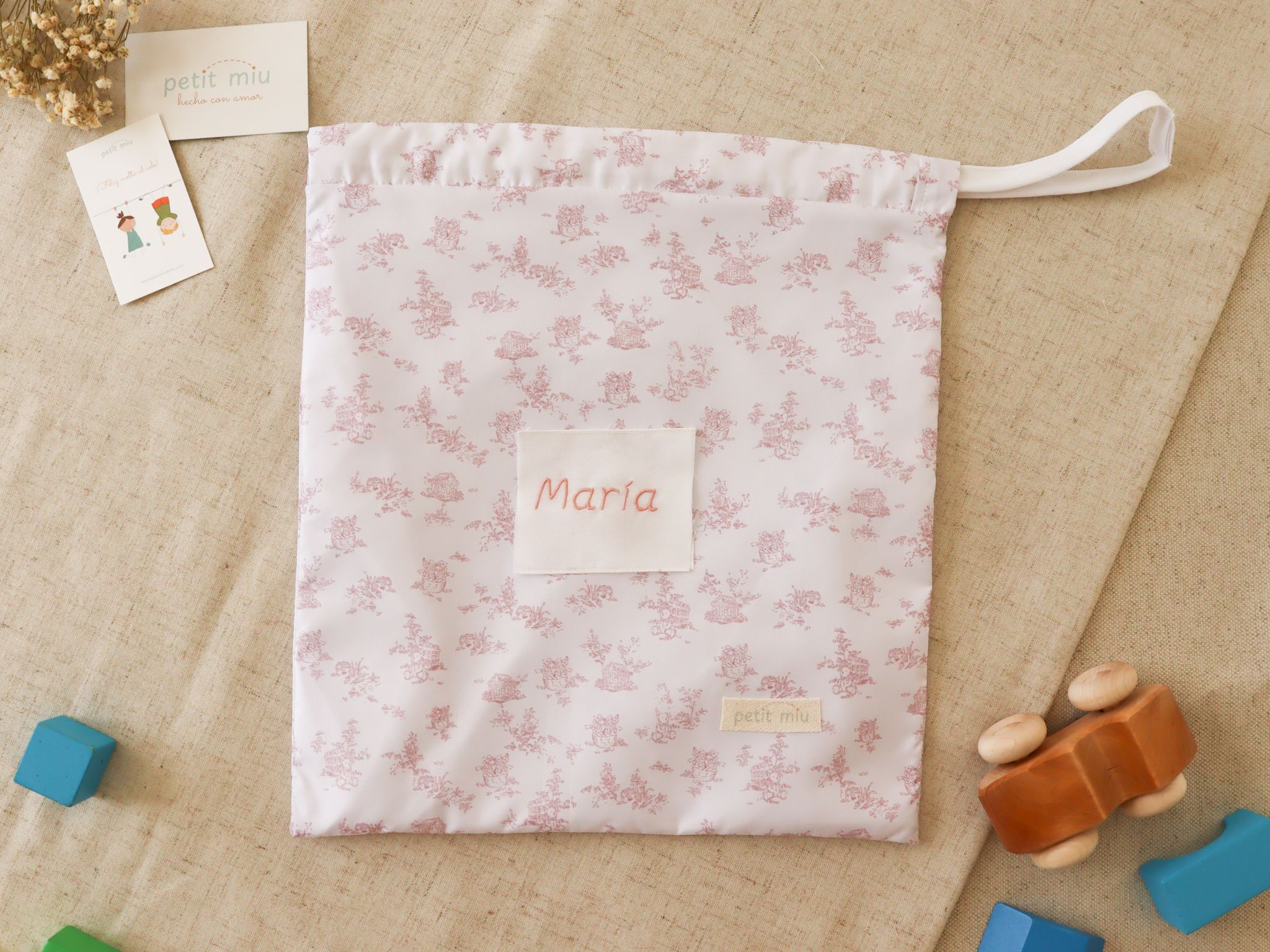 bolsa de muda impermeable infantil Toile de jouy rosa bolsa de muda impermeable infantil Toile de jouy rosa