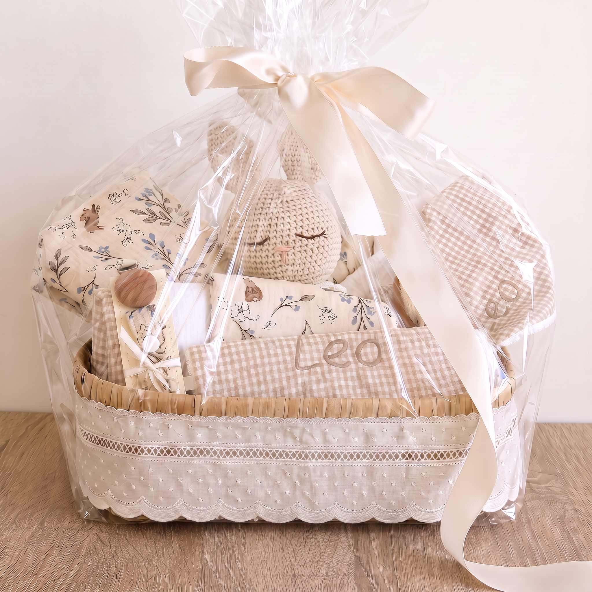 Canastilla de nacimiento personalizada con doudou y accesorios para bebé Canastilla de nacimiento personalizada con doudou y accesorios para bebé
